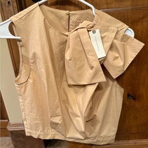 Maeve Tan Sleeveless Blouse with Bow Detail